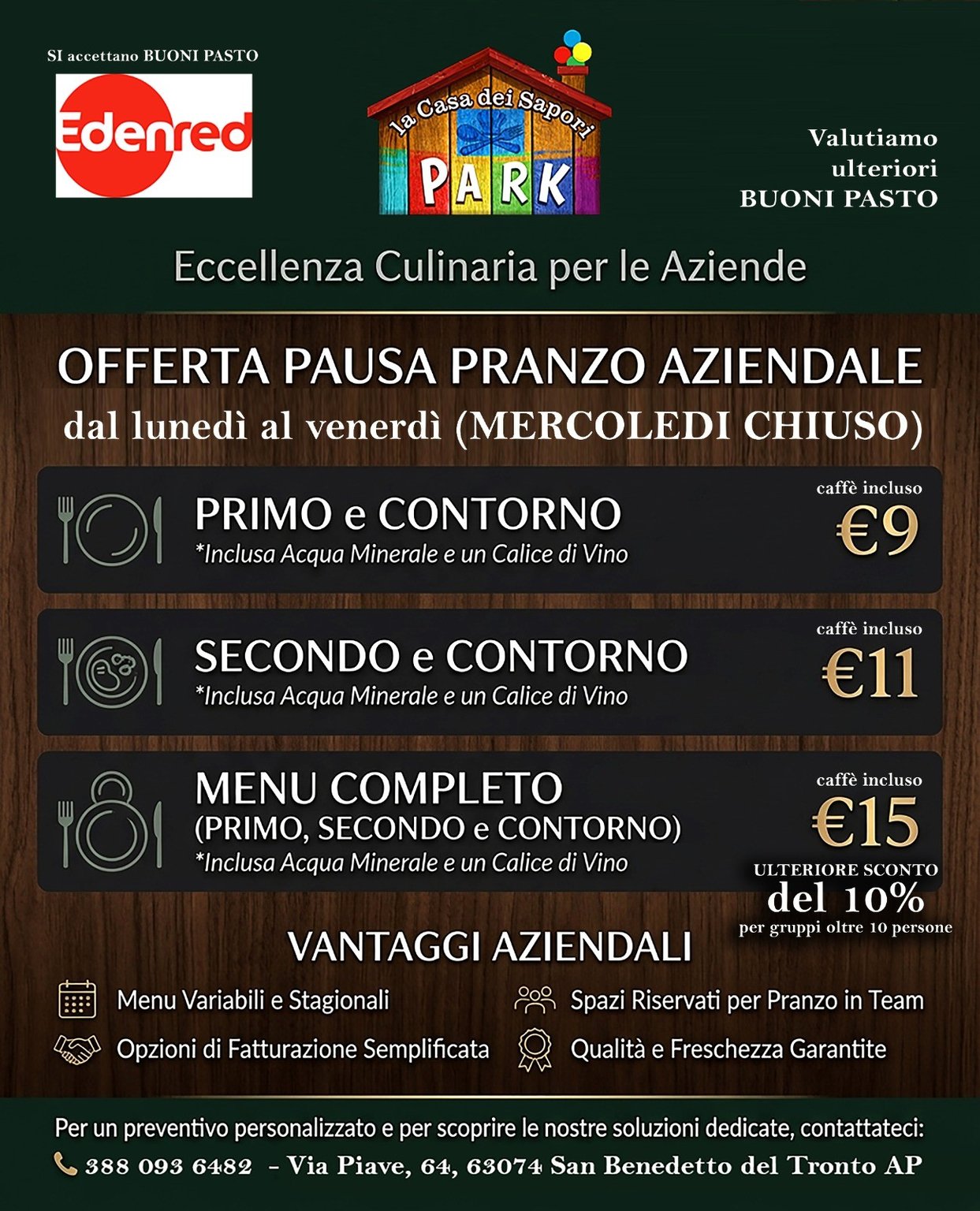 Offerta pausa pranzo aziendale de La Casa dei Sapori Park